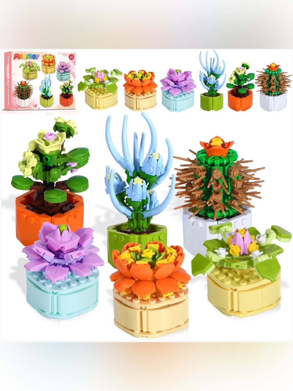 Building Block Set - Colorful Succulent Figurines
